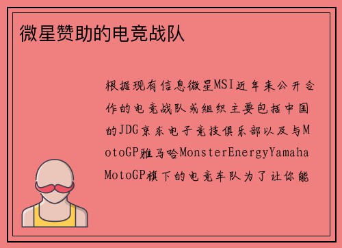 微星赞助的电竞战队
